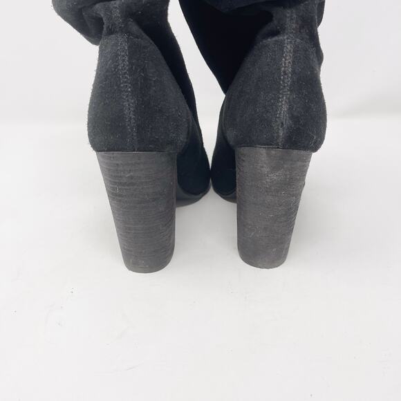 Nine West 6 Black Kaceyx5 Suede Leather Peep Toe Ruched Booties Block Heel - Picture 8 of 14